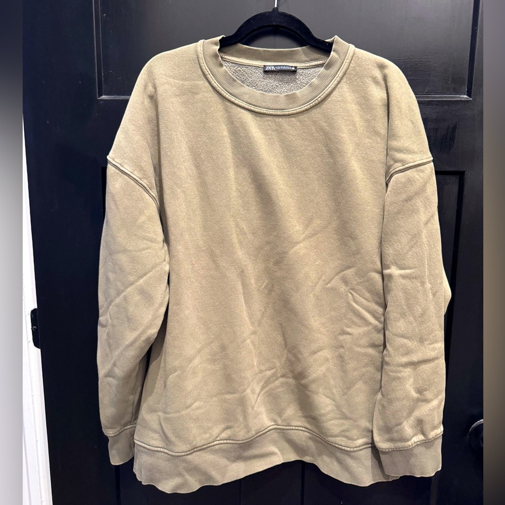 ZARA Oversized Sweatshirt – Khaki Beige – Size XL